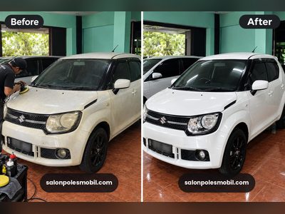 Before after poles body Suzuki Ignis putih kusam jadi kinclong salonpolesmobil.com