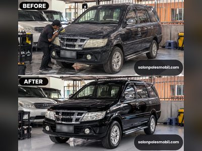 Before after poles body Isuzu Panther hitam kusam jadi mengkilap salonpolesmobil.com