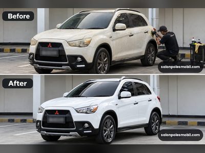 Before after poles body Mitsubishi Outlander Sport putih kusam jadi kinclong salonpolesmobil.com