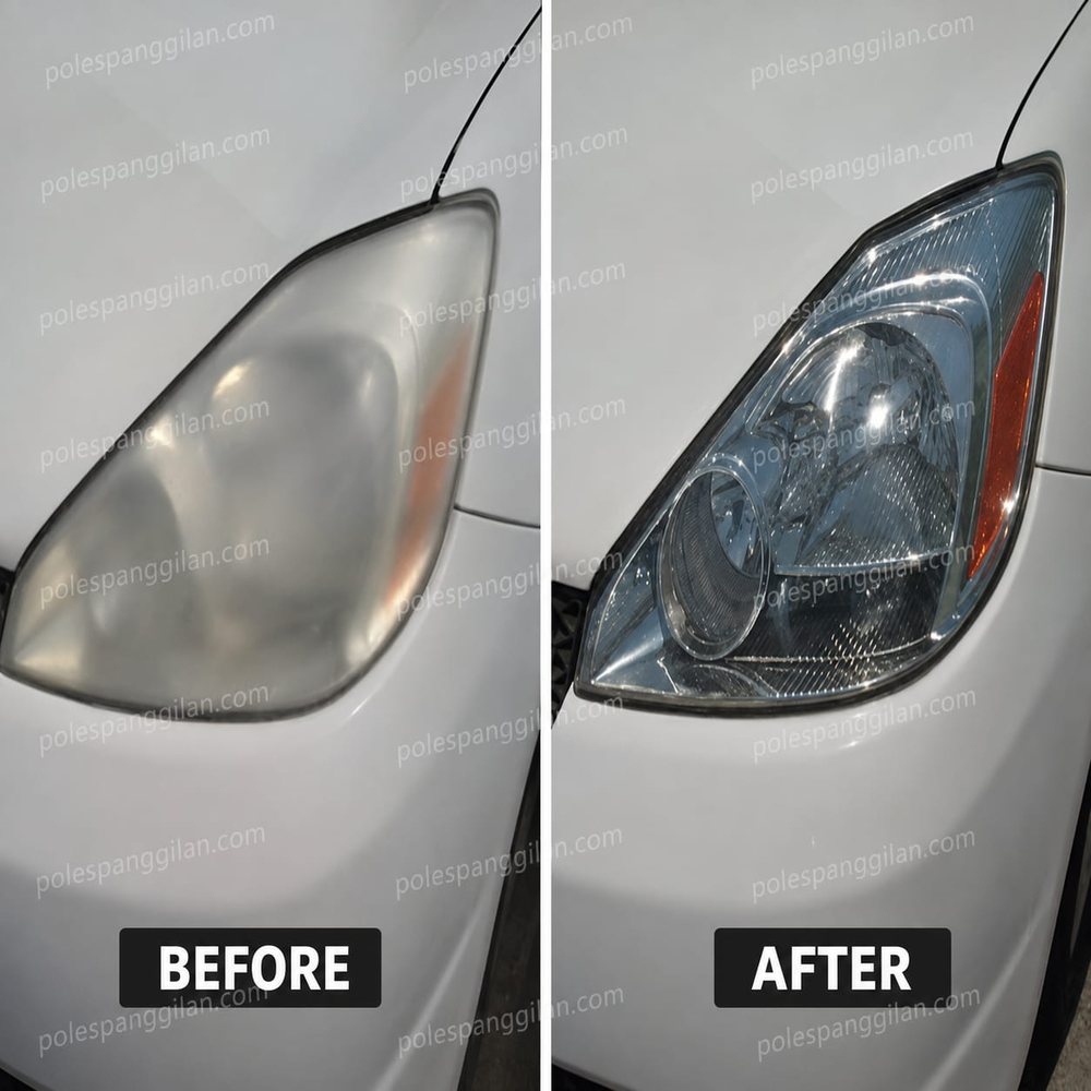 Before after poles headlamp mobil, mika kuning jadi bening