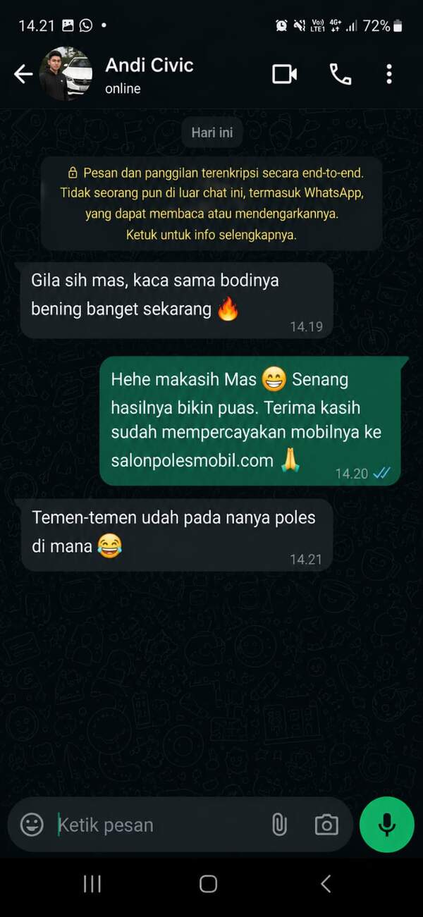 Testimoni pelanggan Andi Civic - Bandung